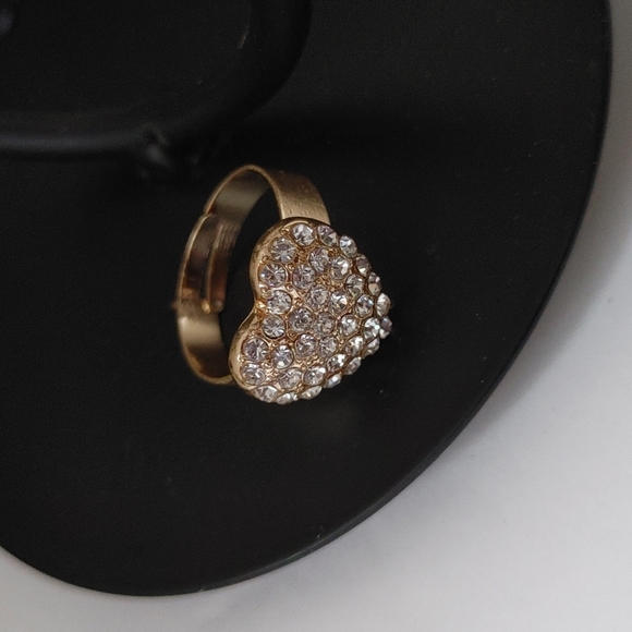 Heart Crystal Rhinestones Necklace Earrings Bracelet Ring Set Gold Filled - Picture 3 of 8